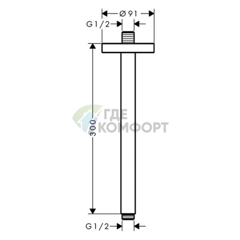 Потолочный держатель для верхнего душа AX, 300 мм, хром (26433000) - фото 2