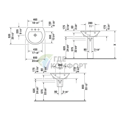 Раковина Duravit Darling New 600x520 мм с отверстием под смеситель, белая (2621600000) - фото 4