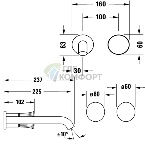 Смеситель для раковины Duravit White Tulip встраиваемый, хром, излив 225 мм (WT1070004010) - фото 2