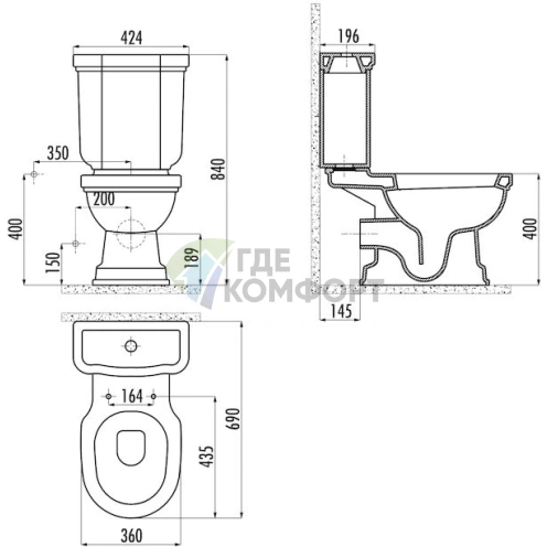 Унитаз-компакт Creavit Klasik KL310-З0 с функцией биде-карамель - фото 3