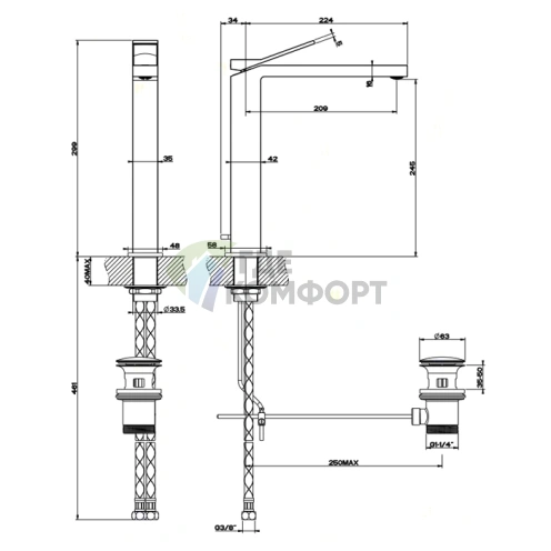 Gessi Rettangolo K Черный Смеситель для Раковины на 1 Отверстие с Донным Клапаном (53003#299) - фото 2