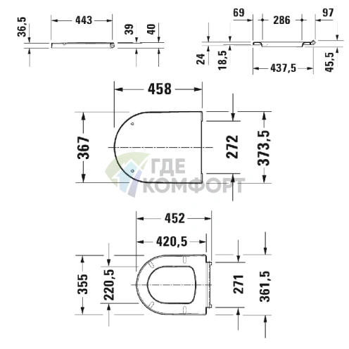 Сиденье для унитаза Duravit Me by Starck белое с микролифтом и петлями из нержавеющей стали (20090000) - фото 2