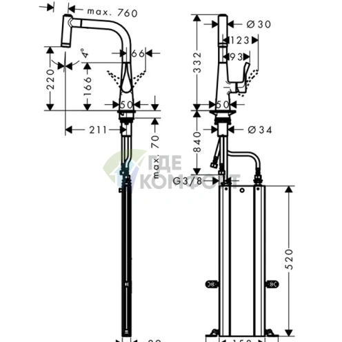 Кухонный смеситель Hansgrohe Talis Select M51 с выдвижным душем и системой sBox (73852800) - фото 2