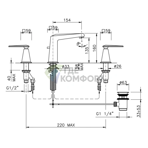 Смеситель для раковины Nicolazzi Vincent на 3 отверстия, цвет Old Iron Matt (1008FV28) - фото 2
