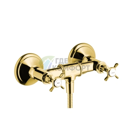 Настенный смеситель для душа AX Montreux с двумя выходами в полированном золоте (16560990) - фото 1