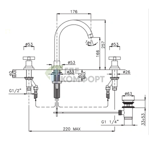 Смеситель для раковины Nicolazzi M.Croce на 3 отверстия с донным клапаном, хром (2208CR27) фото 2