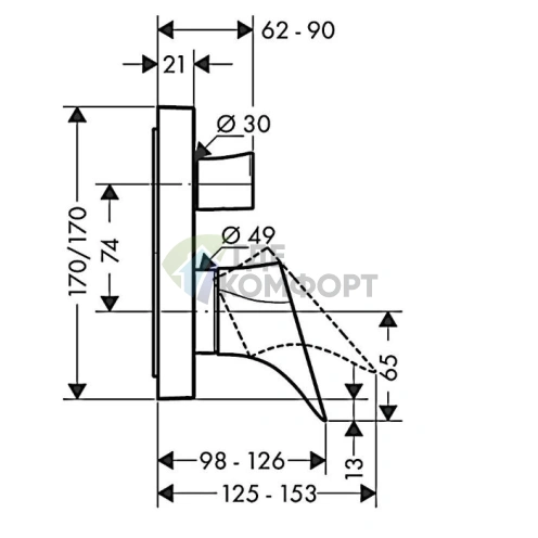Встраиваемый однорычажный смеситель для ванны AX Starck Organic с защитой EN1717, хром (12416000) - фото 2