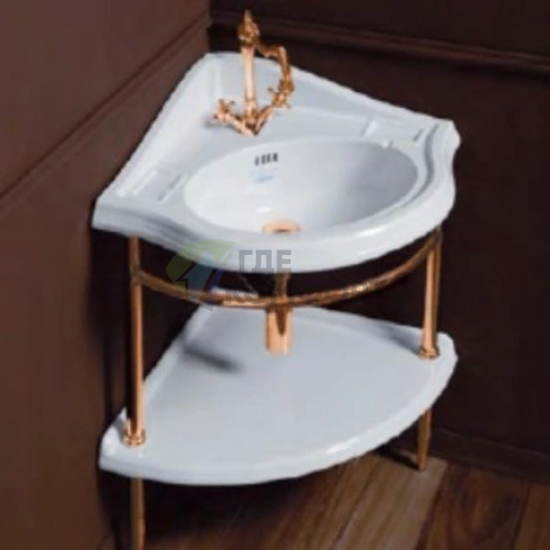 Угловая тумба SIMAS Arcade с раковиной AR884 и полкой AR894 в золотом цвете - фото 1