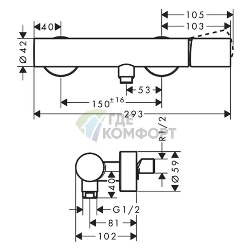 Смеситель для душа AX Uno однорычажный настенный хром (45600000) - фото 2