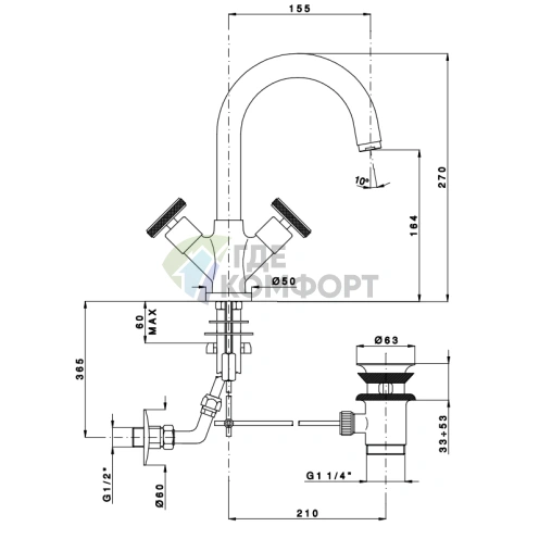 Смеситель для раковины Nicolazzi Arena с поворотным изливом, хром (3336CR44) - фото 2