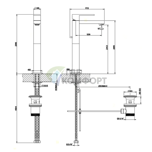 Смеситель для раковины Gessi Rettangolo с высоким изливом и донным клапаном, хром (11921#031) - фото 2