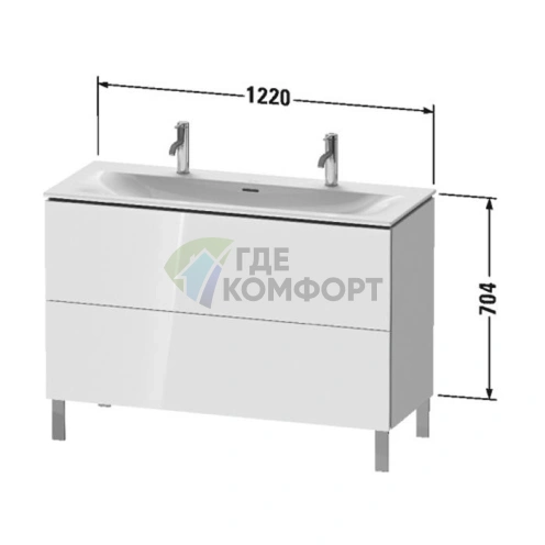 Тумба напольная под раковину Duravit L-Cube 234412, 704x1220x481 мм, 2 ящика, цвет White High Gloss (LC659902222) - фото 2