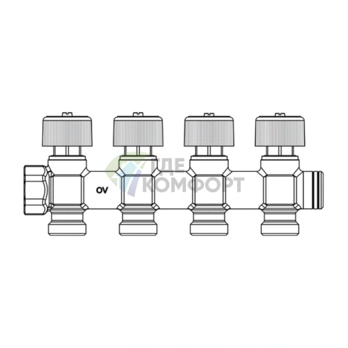 Коллектор Oventrop (4200554) 3/4 ВР(г) х 4 выхода 3/4 НР(ш) ЕК х 3/4 НР(ш) регулируeмый - фото 5