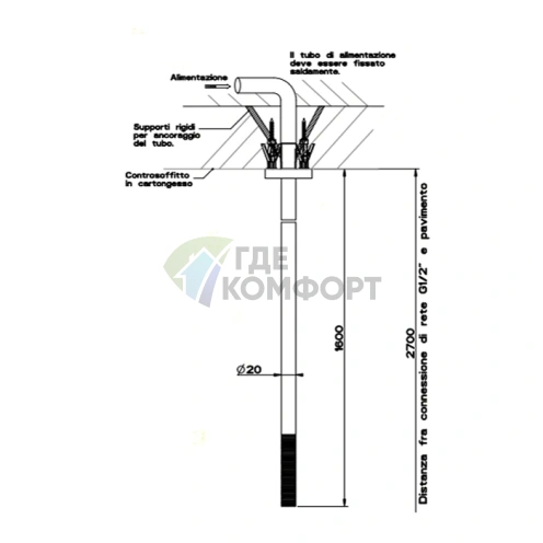 Потолочный излив GESSI 316 с возможностью удаленного управления, сталь сатин (54399#239) - фото 2