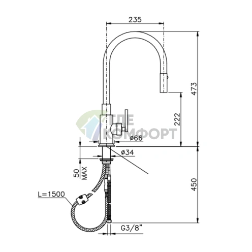 Смеситель для кухни Nicolazzi Cucina с выдвижным изливом Brushed Bronze (3430CB) - фото 2