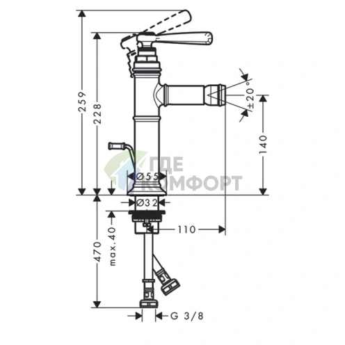 Смеситель для биде AX Montreux однорычажный с донным клапаном в шлифованном никеле (16526820) - фото 2