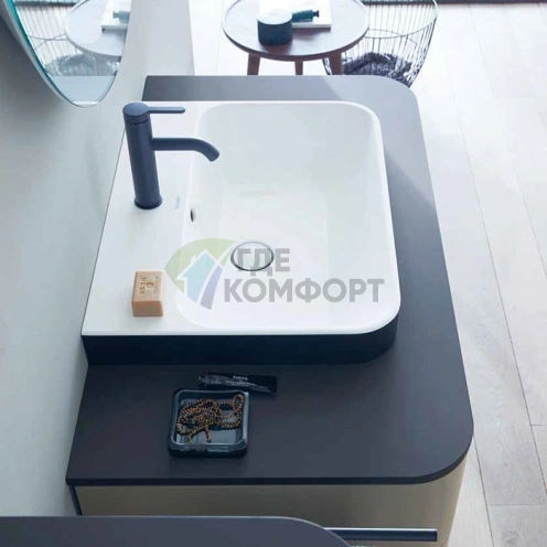 Раковина Duravit Happy D2 Plus 600x460 мм с переливом, без отверстия под смеситель, цвет Anthracite matt-белый (2360606100) - фото 3