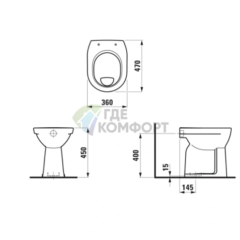 Унитаз напольный LAUFEN Pro с увеличенной высотой и вертикальным выпуском (8.2595.7.000.000.1) - фото 2