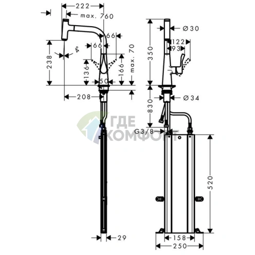 Кухонный смеситель Hansgrohe Metris Select M71 с выдвижным изливом, хром (73802800) - фото 2