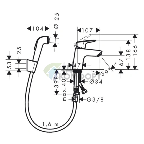 Смеситель для раковины Hansgrohe Logis с гигиеническим душем-биде (хром) (71290000) - фото 2