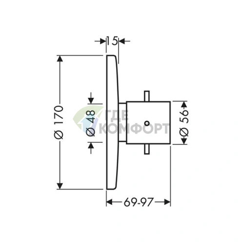 Встраиваемый термостат для душа AX Starck, 1 подводка, хром (10715000) - фото 2