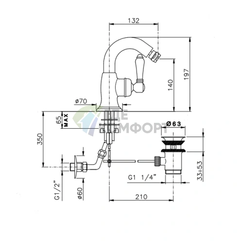 Смеситель для биде Nicolazzi P.m. Blanc на 1 отверстие с донным клапаном, бронзированный, с белыми керамическими ручками (3455BZ76C) - фото 2