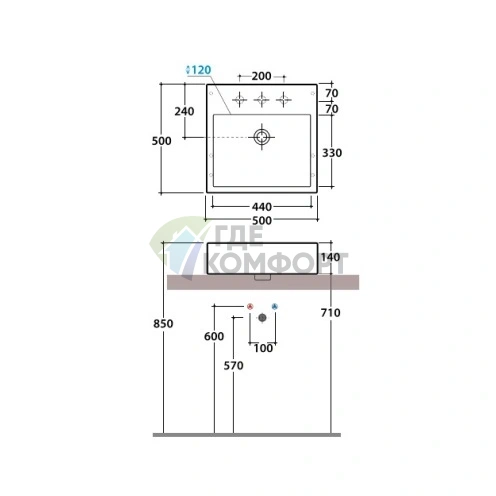 Накладная раковина Globo Le Pietre 50х50х14 см в цвете серый туф - фото 2