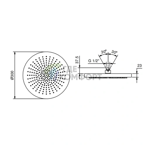 Стильный верхний душ Fantini 300 мм в элегантном цвете Matt Gun Metal PVD для ванной (79 P5 K073) - фото 2