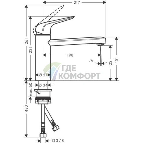 Кухонный смеситель Hansgrohe Focus M42: хром, однорычажный, с поворотным изливом (71806000) - фото 2
