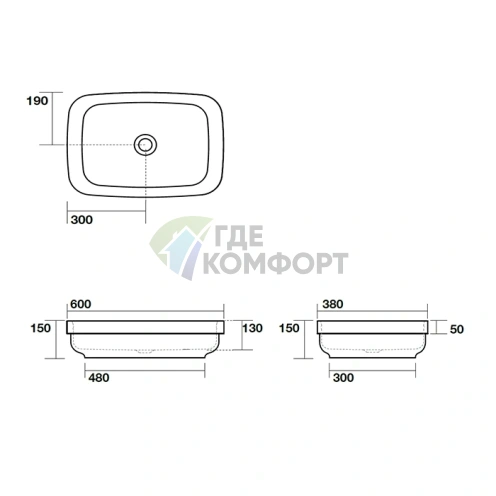 Раковина накладная Kerasan Tribeca 60x38 см без отверстия под смеситель, белая матовая (514330) - фото 2