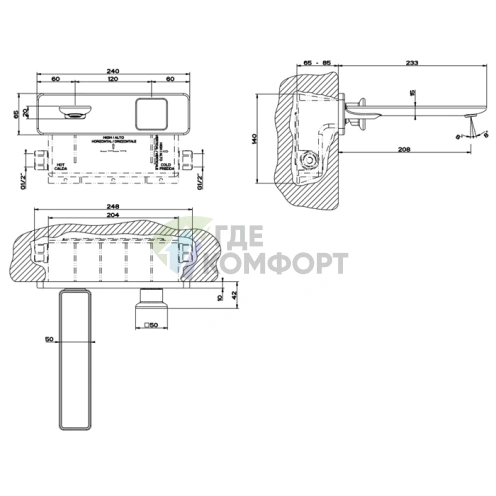 Gessi Механизм скрытого монтажа для смесителей раковин и биде (20497#031) - фото 2
