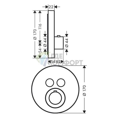 Встраиваемый термостат для душа AX ShowerSelect с 2 подводами в цвете шлифованный никель (36723820) - фото 2