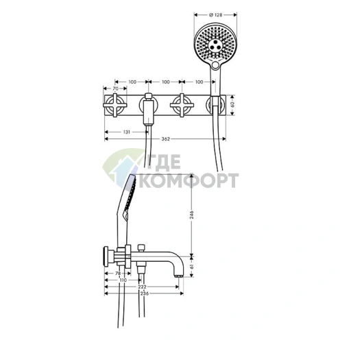 Смеситель для ванны AX Citterio в элегантном полированном золоте (39441990) - фото 2