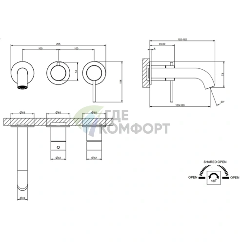 Смеситель для ванны GESSI 316 однорычажный встраиваемый с переключателем, цвет Black XL (54140#299) - фото 2