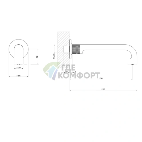 Настенный излив GESSI INCISO 210 мм золото (без пульта управления) (58100#246) - фото 2