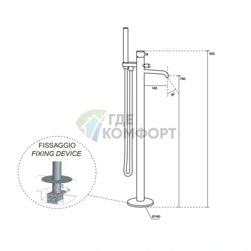 Напольный смеситель для ванны Kerasan Nolita с ручной лейкой, черный матовый (923031 Nero matt) - фото 2