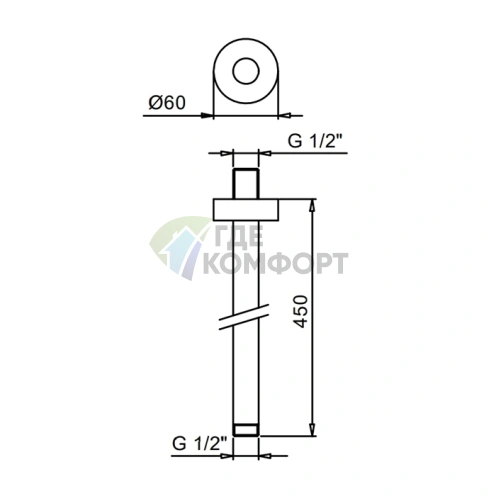 Держатель для верхнего душа FANTINI 450 мм, потолочный, хром (86 02 9237) - фото 2
