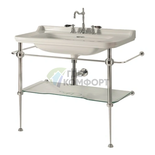 Керамическая раковина Kerasan Waldorf 120х55 см белая с 3 отверстиями и хромированными заглушками (4144K1bi/cr*3) - фото 2