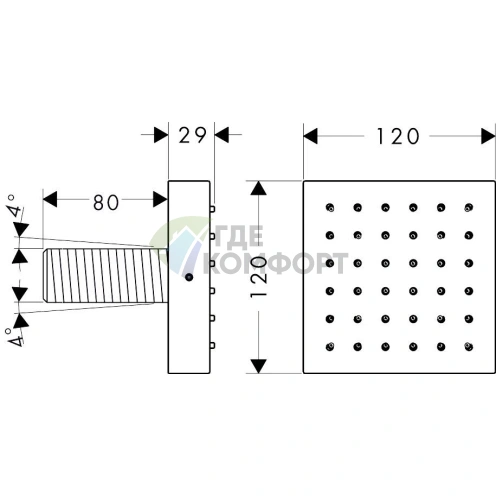 Форсунка AX ShowerCollection квадратная 120 мм хром (28491000) - фото 2
