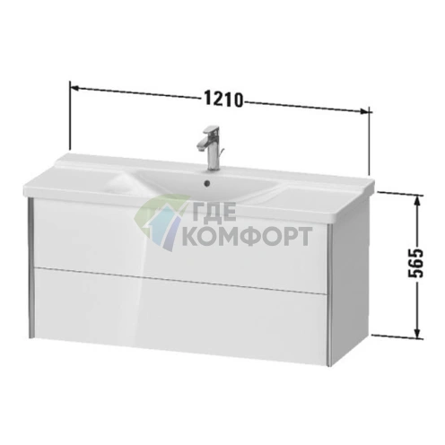 Тумба подвесная Duravit XViu 565x1210x469мм для раковины 233212, 2 ящика, белый глянцевый/champagne matt (XV41180B122) - фото 2