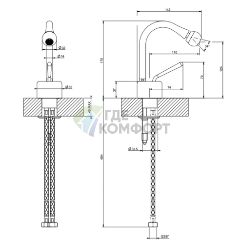 Смеситель для биде Gessi Goccia на 1 отверстие, шлифованный хром (33607#147) - фото 2