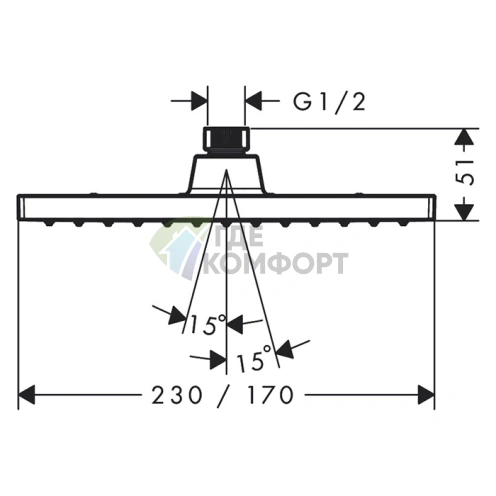 Верхний потолочный шарнирный душ HG Vernis Shape 230x170 мм, 1jet, матовый черный (26281670) - фото 2