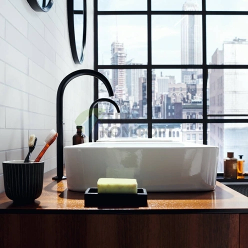 Стильный смеситель для раковины AX One Select 260 с удобной технологией push-open в матовом чёрном исполнении (48030670) - фото 1