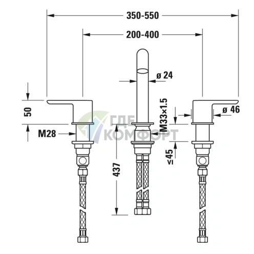 Смеситель для раковины Duravit C.1 на 3 отверстия, излив 160 мм, хром (C11060004010) - фото 2