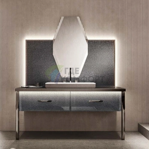 Плинтус VITAGE milldue edition HILTON с трехсторонней подсветкой, накладной, рама из черного алюминия, отделка стеклом Twill smoke (5818.171.93) - фото 1