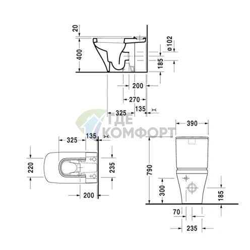 Бачок для унитаза Duravit DuraStyle моноблок с нижним левым подключением и экономичным сливом 4,5 л, белый (935100085) - фото 2