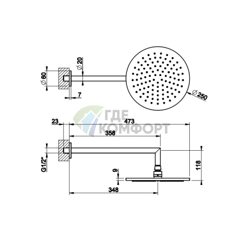Душевая головка Gessi Anello с поворотным шарниром, 250 мм, хром (63348#031) - фото 2