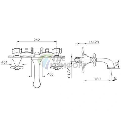 Настенный смеситель для раковины Nicolazzi Nuova Brenta с двумя вентилями, 16 см, золотистая латунь (2577GB) - фото 2
