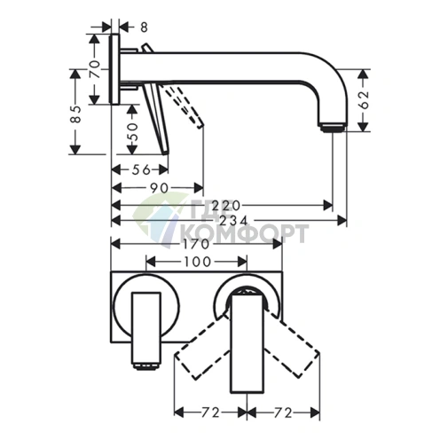 Настенный смеситель для раковины AX Citterio: шлифованное золото (пан/тек) (39171250) - фото 2
