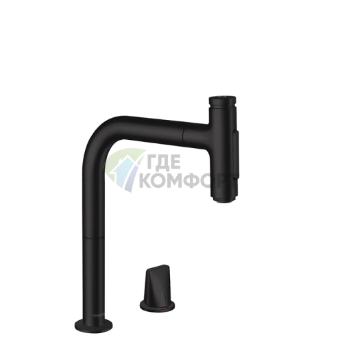 Кухонный смеситель Hansgrohe Metris Select с вытяжным изливом, черный матовый (73818670) - фото 1